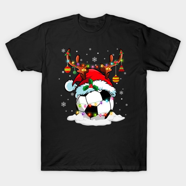 Reindeer Santa Hat Soccer Christmas Lights Xmas T-Shirt by Dunnhlpp